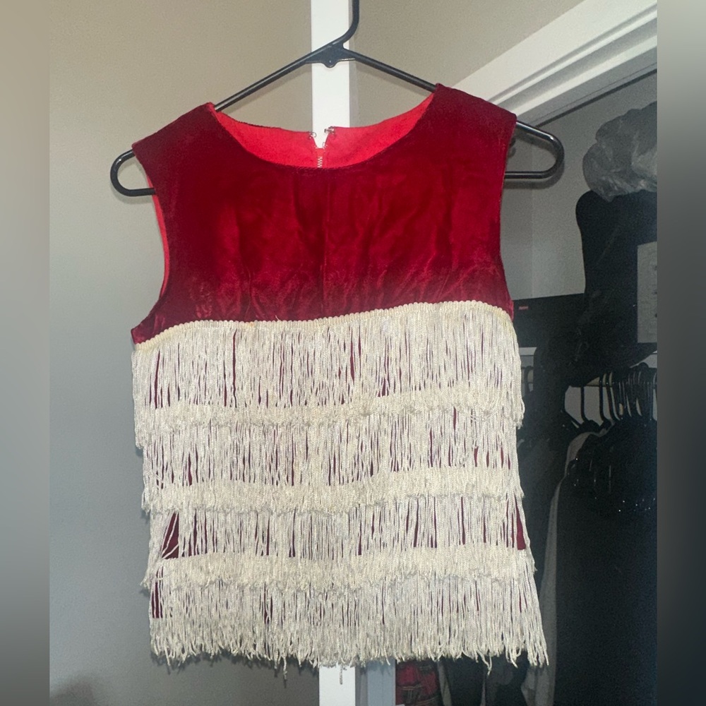 Red Velvet Fringe Top